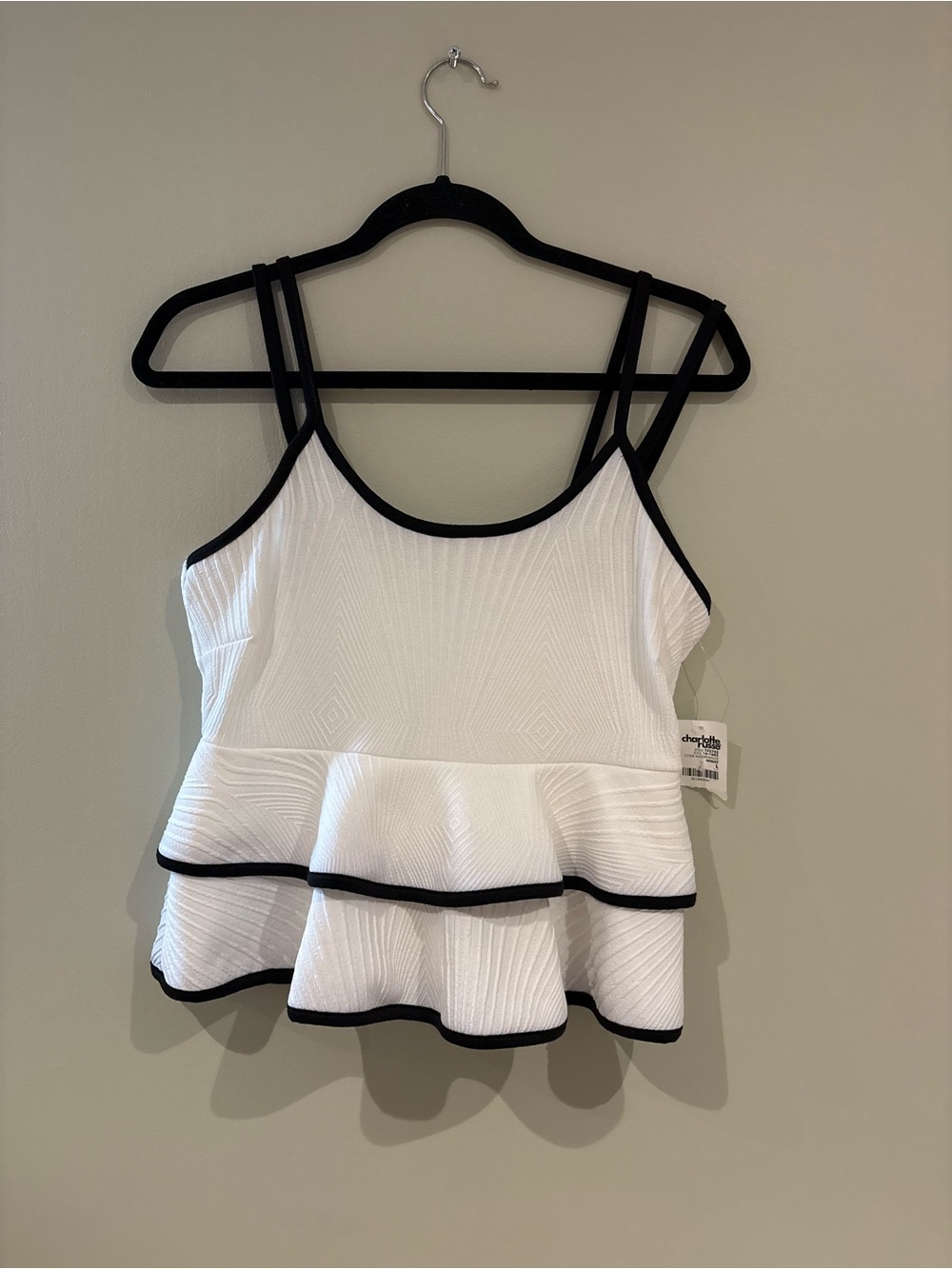 Charlotte Russe White Peplum Tank with Black Trim